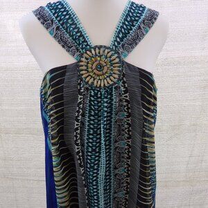 ECI N.Y. Green, Blue, Gold Black Mini DRESS sz 8